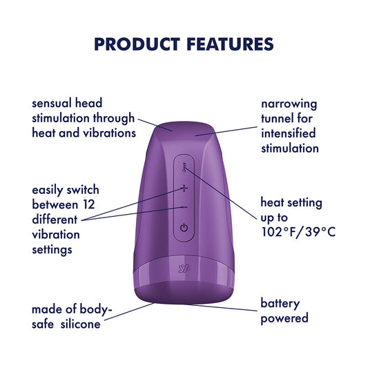 Satisfyer Men Heat Vibration - Battery Series - Purple Heating and Vibrating Masturbator