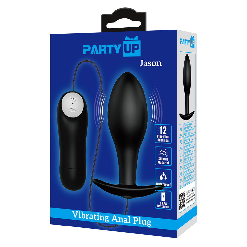 Party Up JASON Vibrating Anal Plug - Black 8.5 cm Vibrating Butt Plug
