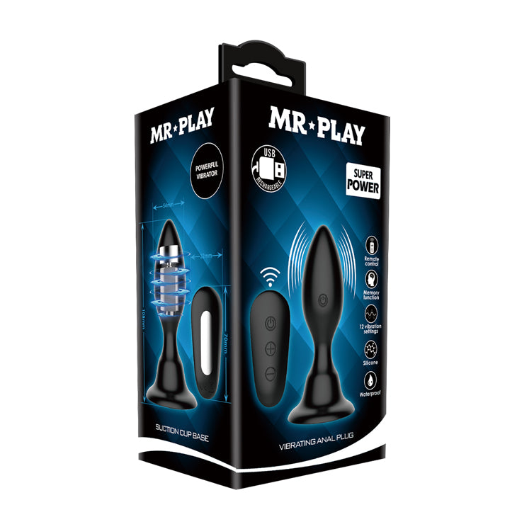 MR PLAY Vibrating Anal Plug - Black 10.8 cm Vibrating Butt Plug
