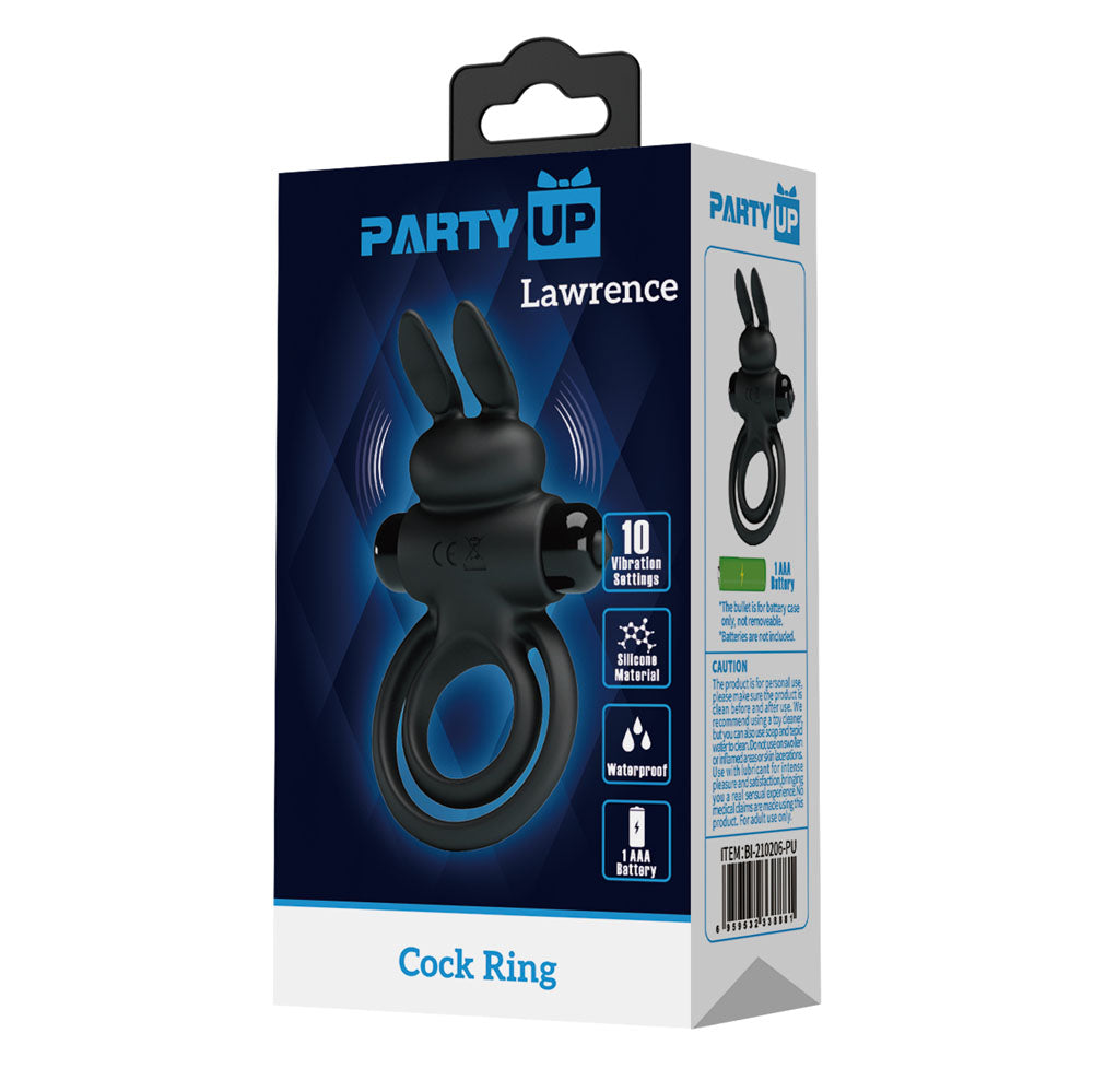 Party Up LAWRENCE Vibrating Cock Ring - Black Vibrating Cock & Balls