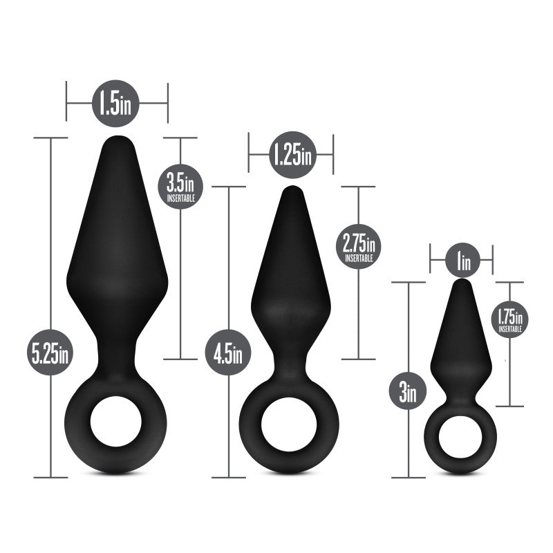 Anal Adventures Platinum Loop Plug Kit - Black Butt Plugs Set of 3