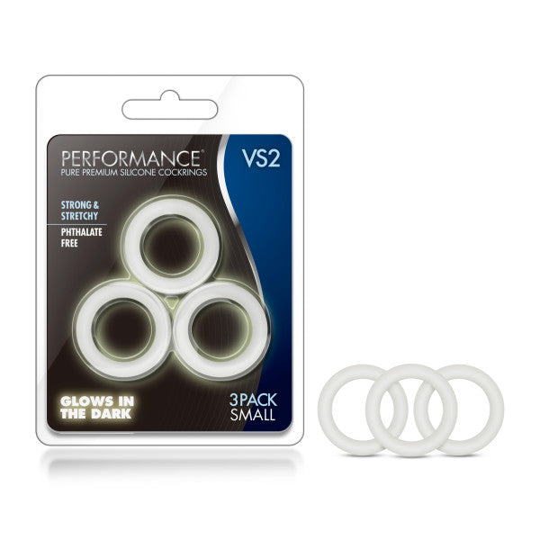 Performance VS2 Pure Premium Silicone Cockrings - Glow In Dark Small