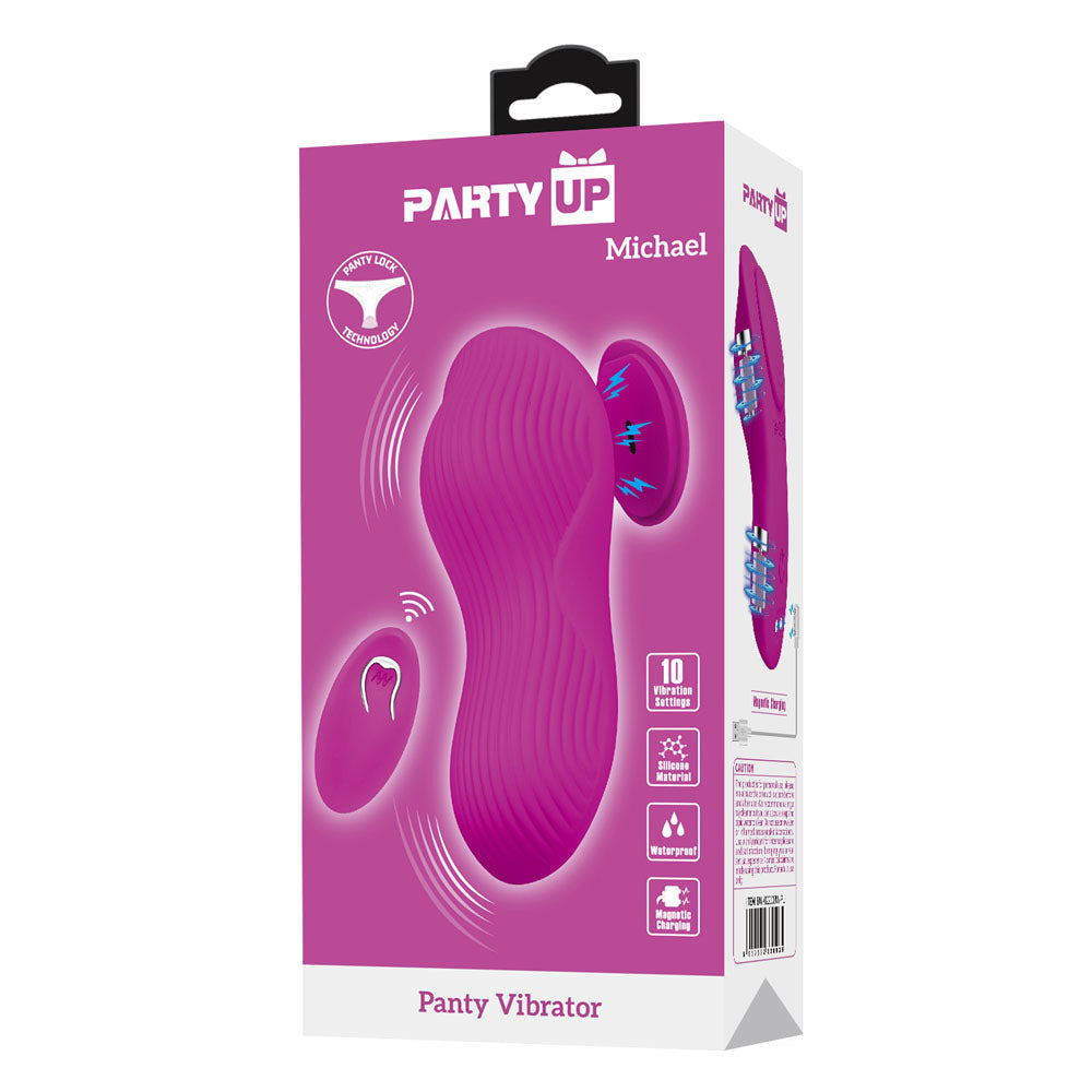 Panty vibrator packaging with 'Party Up' branding on a white background