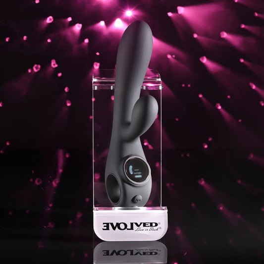 Evolved BLACK MAGIC - Black 20 cm Rabbit Vibrator with LED Screen