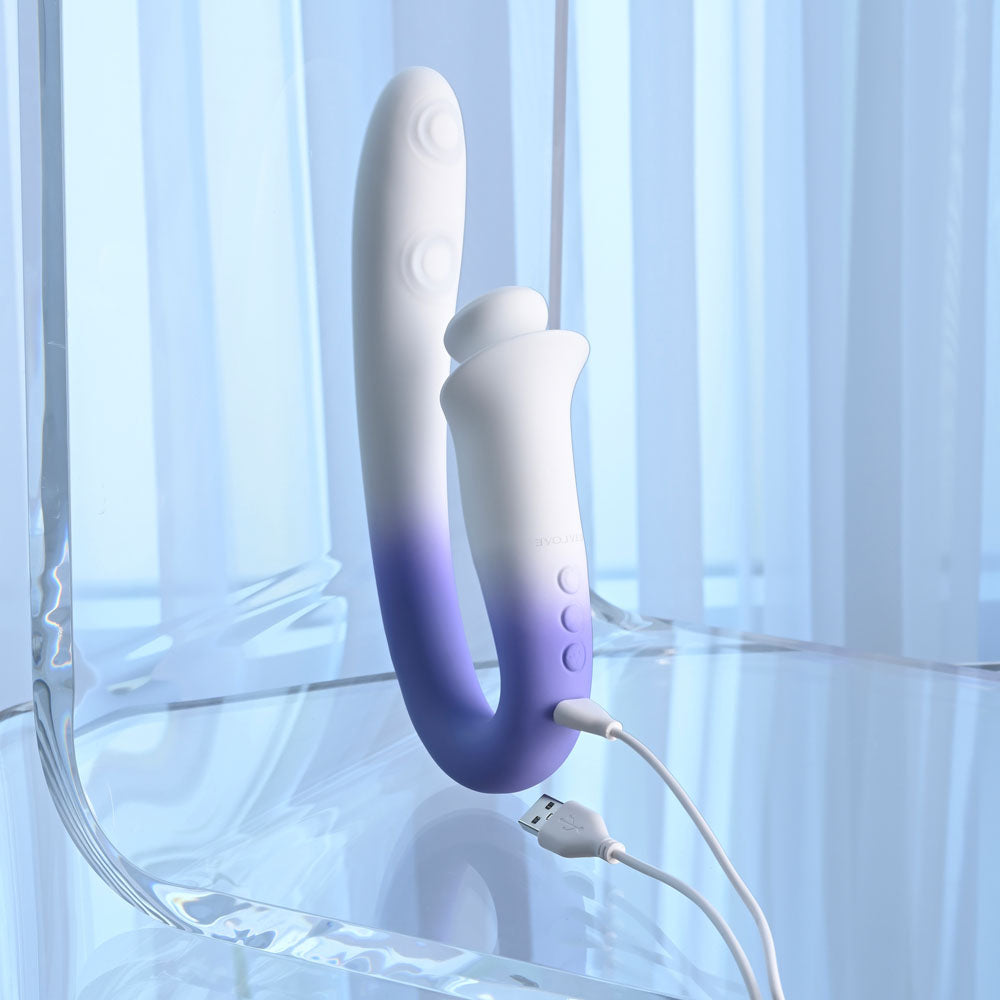 Evolved SPRING LOADED - White/Purple 23 cm Multi-Tapping Vibrator