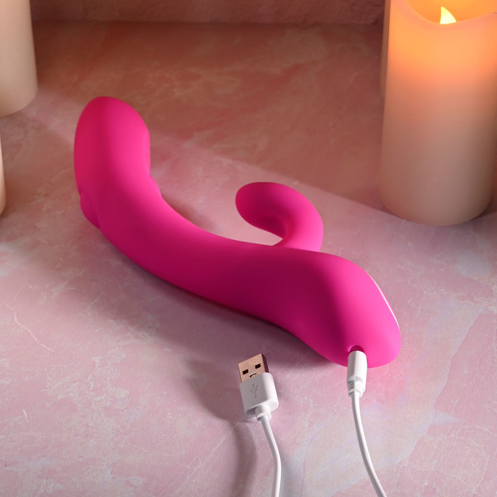 Evolved G-TAPPER Pink USB Rechargeable Rabbit Vibrator. Styled with other products, view 8.