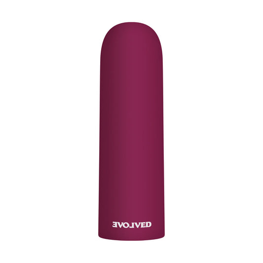 Evolved Mighty Thick. Full view of the red bullet on a white background, wider framing.