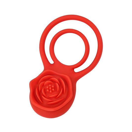 Adam & Eve VIBRATING ROSE DOUBLE ENHANCER - Red Cock & Balls Ring