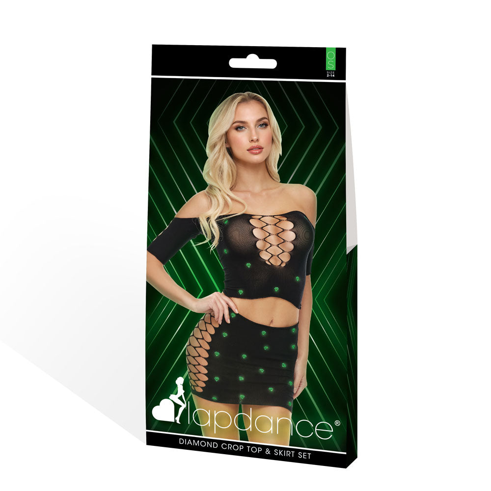 LAPDANCE Diamond Crop Top & Skirt Set - OS - Black