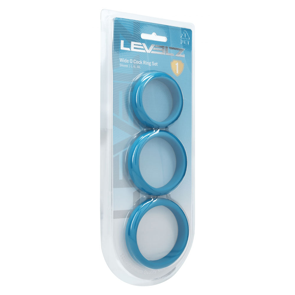 LEVELZ Wide O Silicone Cock Ring Set of 3 - L/XL/2X - Teal Cock Rings