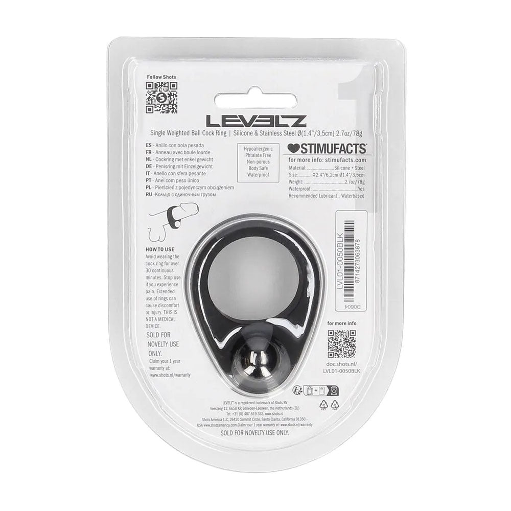 LEVELZ Single Weighted Ball Cock Ring - Black Weighted Cock Ring