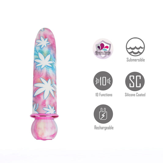 Maia JAGUAR 420 Tie Die. Feature icons including rechargeable use.