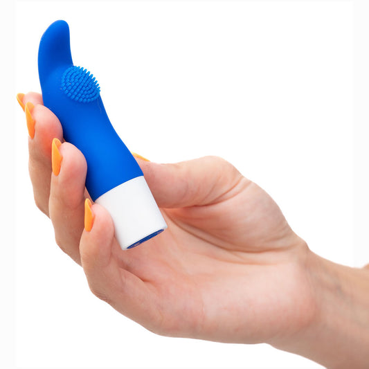 Maia KAPRI Blue 8.9 cm USB Rechargeable Bullet. Studio photo of the bullet on a white background, a further angle.