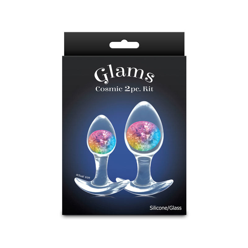 Glams Cosmic 2pc Kit - Rainbow - Clear/Rainbow Butt Plugs - Set of 2