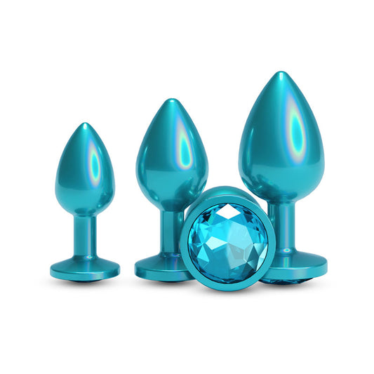 Rear Assets Trainer Kit - Iridescent Teal Metallic Butt Plugs - Set of 3 Sizes