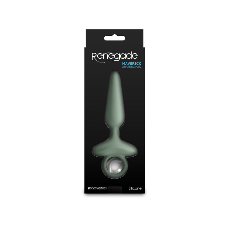 Renegade Maverick Sage. Full view of the green butt plug on a white background, a further angle.