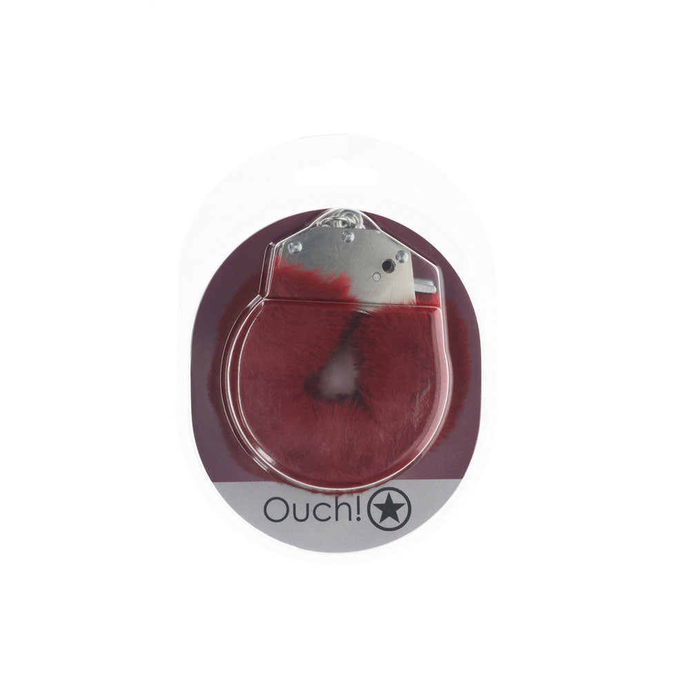 OUCH! Heavy-Duty Fluffy Cuffs - Burgundy Fluffy Restraints