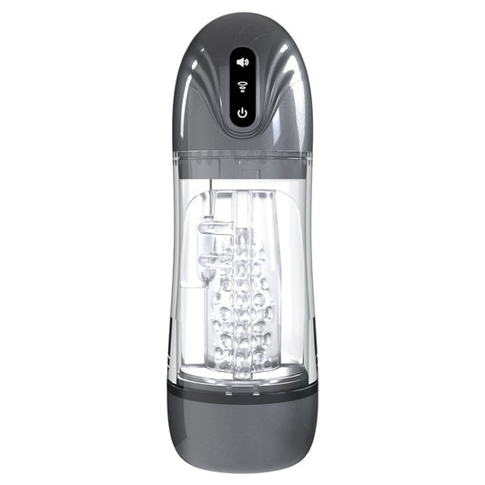 PUMPED SonicPull - Gunmetal Grey/Clear USB Rechargeable Sucking And Vibrating Auto Masturbator