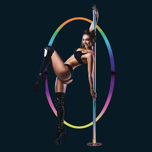 Power Pole Pro Rainbow Chrome Dance Pole Kit. Styled with other products.