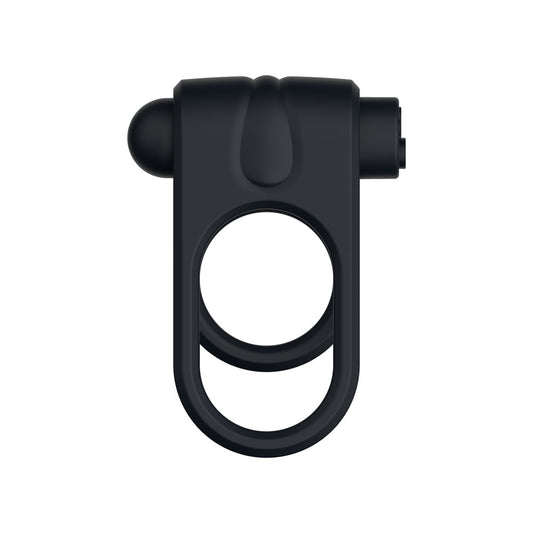Passion Play Silicone Vibrating Dual Cockring - Black Cock & Balls