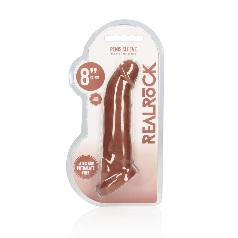 REALROCK 8'' Realistic Penis Extender with Rings - Tan 20.3 cm Penis Extension Sleeve