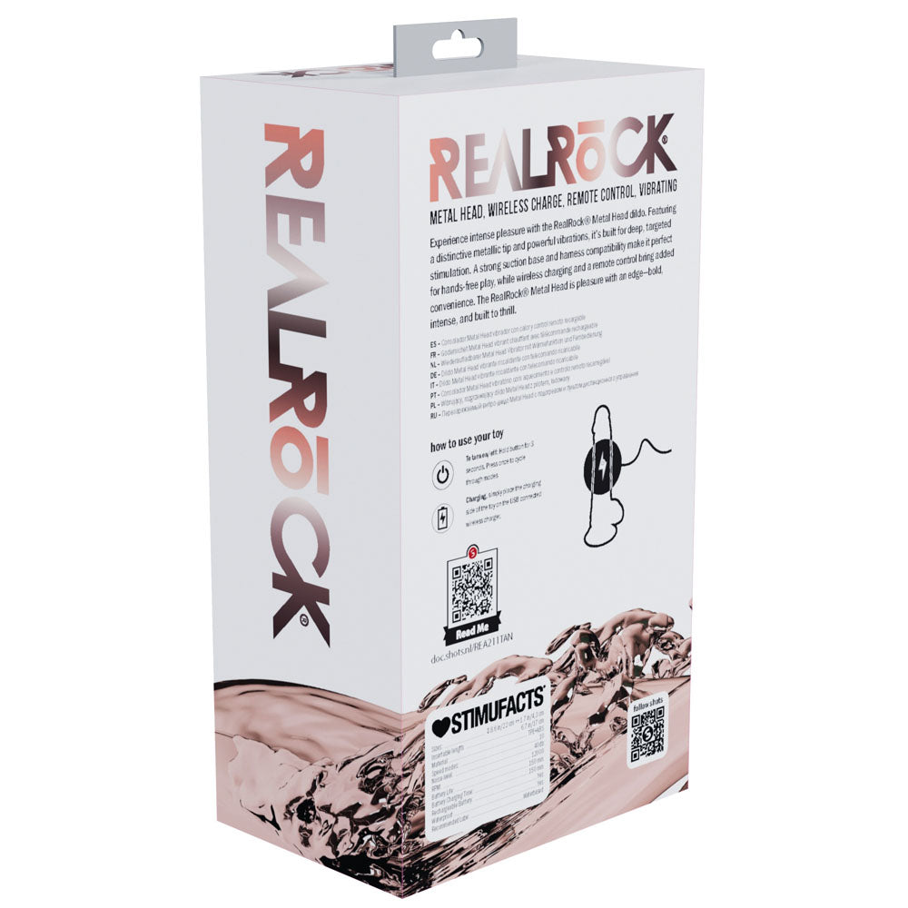 REALROCK Metal Head 8'' Rechargeable Dildo - Tan 22 cm USB Rechargeable Vibrating Dildo with Metal Head and Wireless Remote