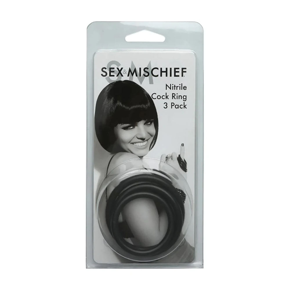 Sex & Mischief Nitrile Cock Ring 3 Pack - Black Cock Rings Set of 3