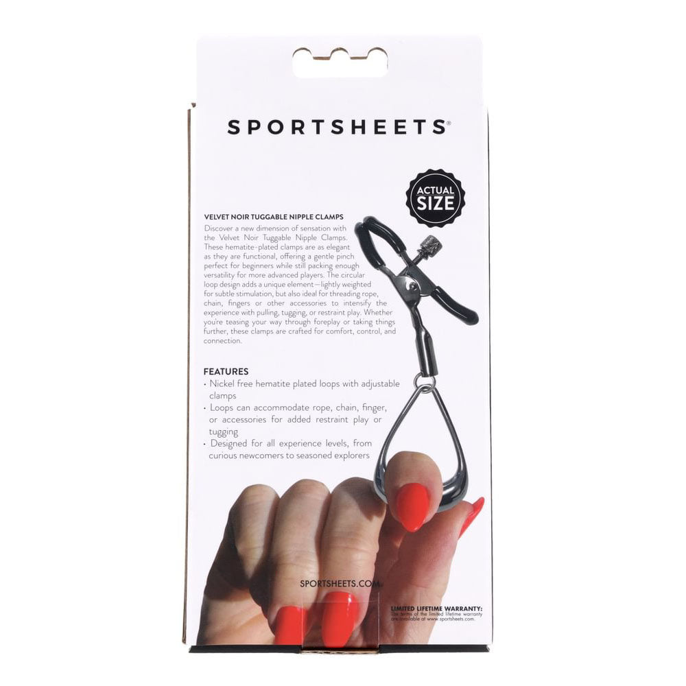 SPORTSHEETS Velvet Noir Tuggable Nipple Clamps - Gunmetal Adjustable Nipple Restraints