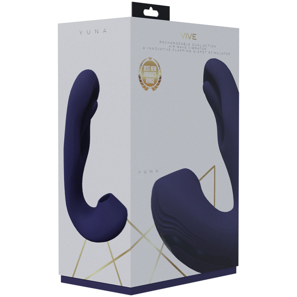 Product packaging with blue device on a white background