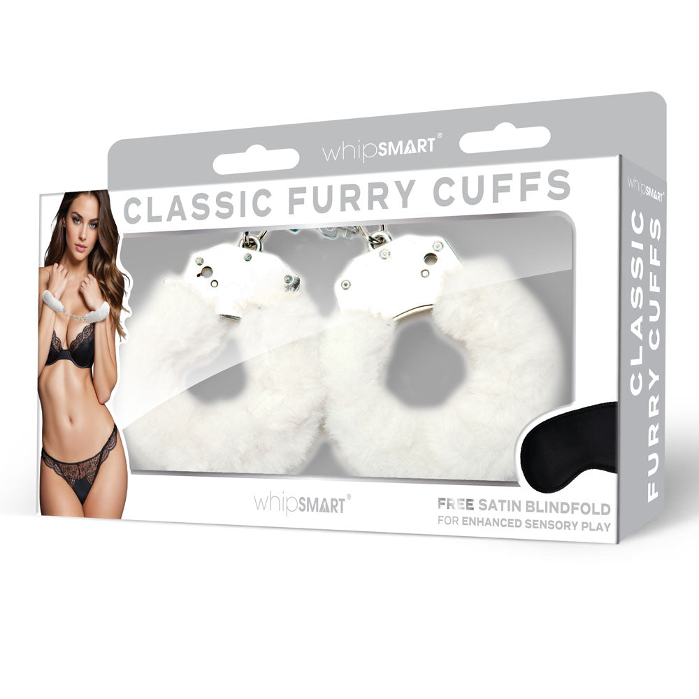 WhipSmart Classic Furry Cuffs - White Furry Restraints
