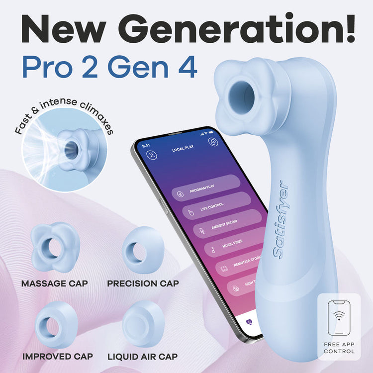 Satisfyer Pro 2 Generation 4 air pulse stimulator in Serene Blue