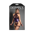 DOMINA Gartered Bustier, Crotchless Panty & Restraints - M/L - Deep Purple - M/L Size