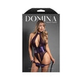 DOMINA Open Lace Up Teddy & Blindfold - M/L - Deep Purple - M/L Size