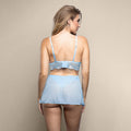 OPULENCE Bralette, Detachable Skirt & Crotchless Pearl G-String SM - Light Blue - S/M Size