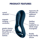 Satisfyer Epic Duo - Navy Blue USB Rechargeable Cock & Balls Ring with App Control - Image 3