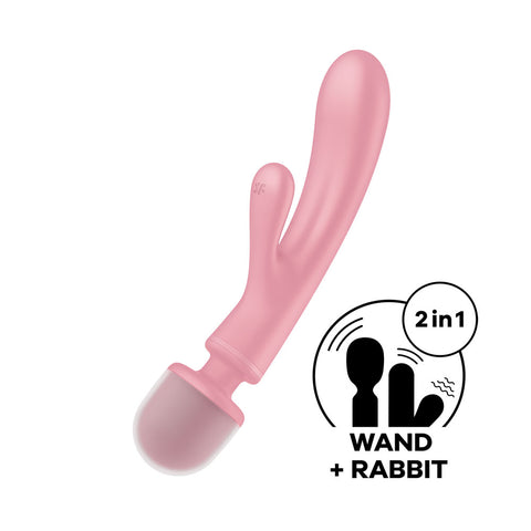 Satisfyer Triple Lover - Pink USB Rechargeable Rabbit Vibrator and Massage Wand - Image 1