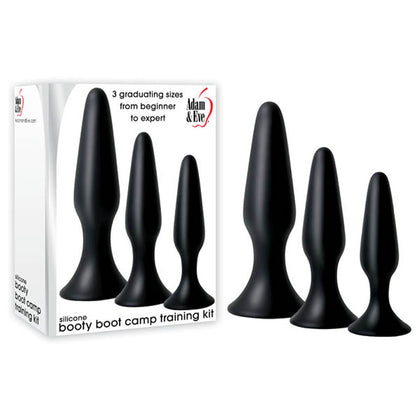 Adam & Eve Silicone Booty Boot Camp Training Kit - Black Butt Plugs - Set of 3 Sizes