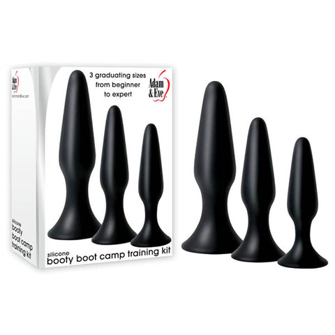 Adam & Eve Silicone Booty Boot Camp Training Kit - Black Butt Plugs - Set of 3 Sizes - Image 1