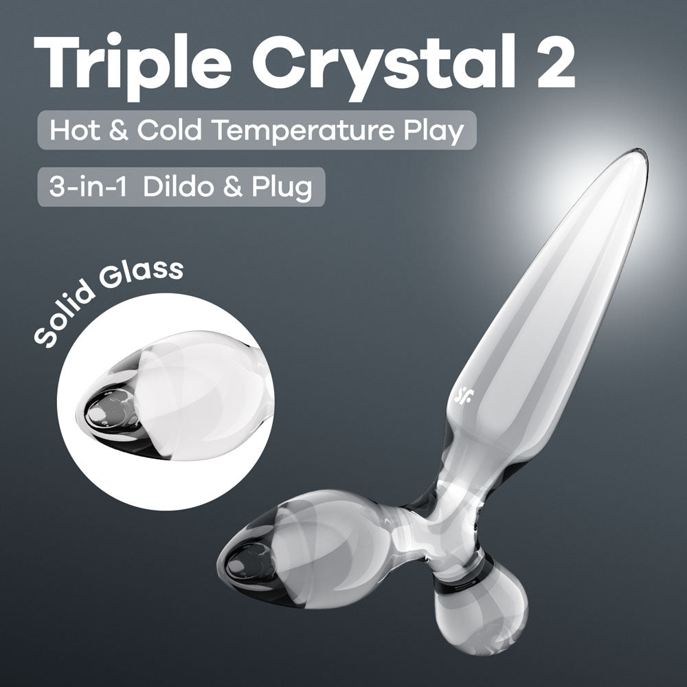 Satisfyer Triple Crystal 2 Glass 3-in-1 Butt Plug - Clear