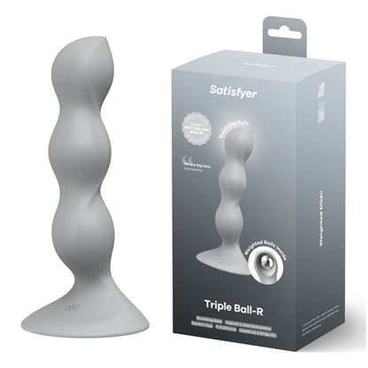 Satisfyer Triple Ball-R 18 cm Beaded and Weighted Dildo - Grey