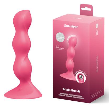Satisfyer Triple Ball-R - Red - Red 18 cm Beaded and Weighted Dildo
