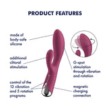 Satisfyer Spinning Rabbit 1 - Red - Red 20 cm USB Rechargeable Rotating Rabbit Vibrator - Image 3