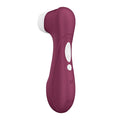 Purple handheld electronic device with white accents on a white background