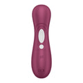 Purple electronic device with a white label on a white background