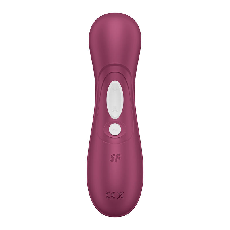 Purple electronic device with a white label on a white background
