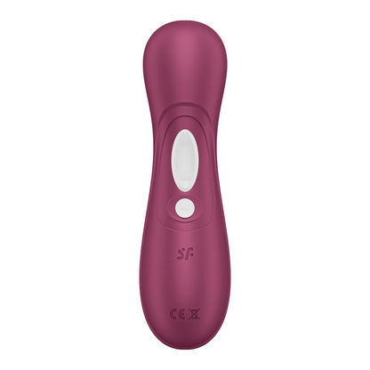 Purple electronic device with a white label on a white background