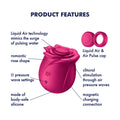 Pink product with labeled features on a white background