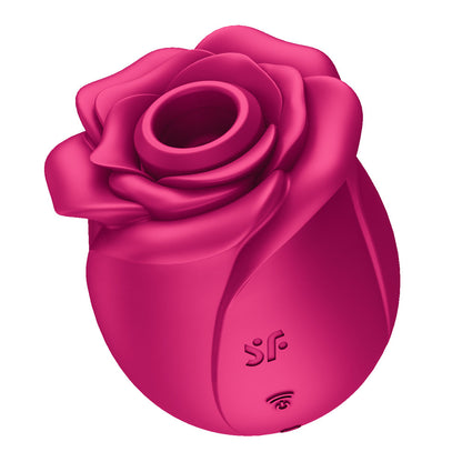 Pink rose-shaped object with a logo on a white background