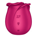 Pink tulip-shaped device with a logo on a white background