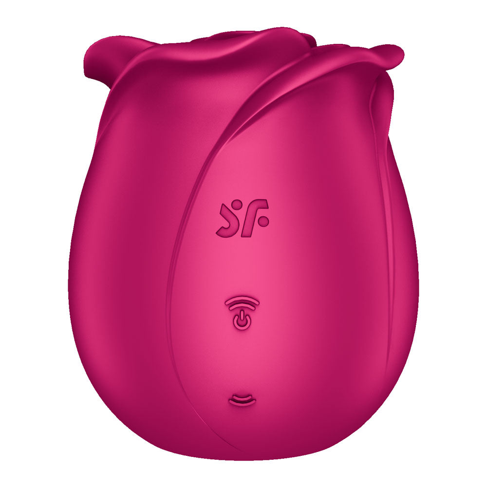 Pink tulip-shaped device with a logo on a white background
